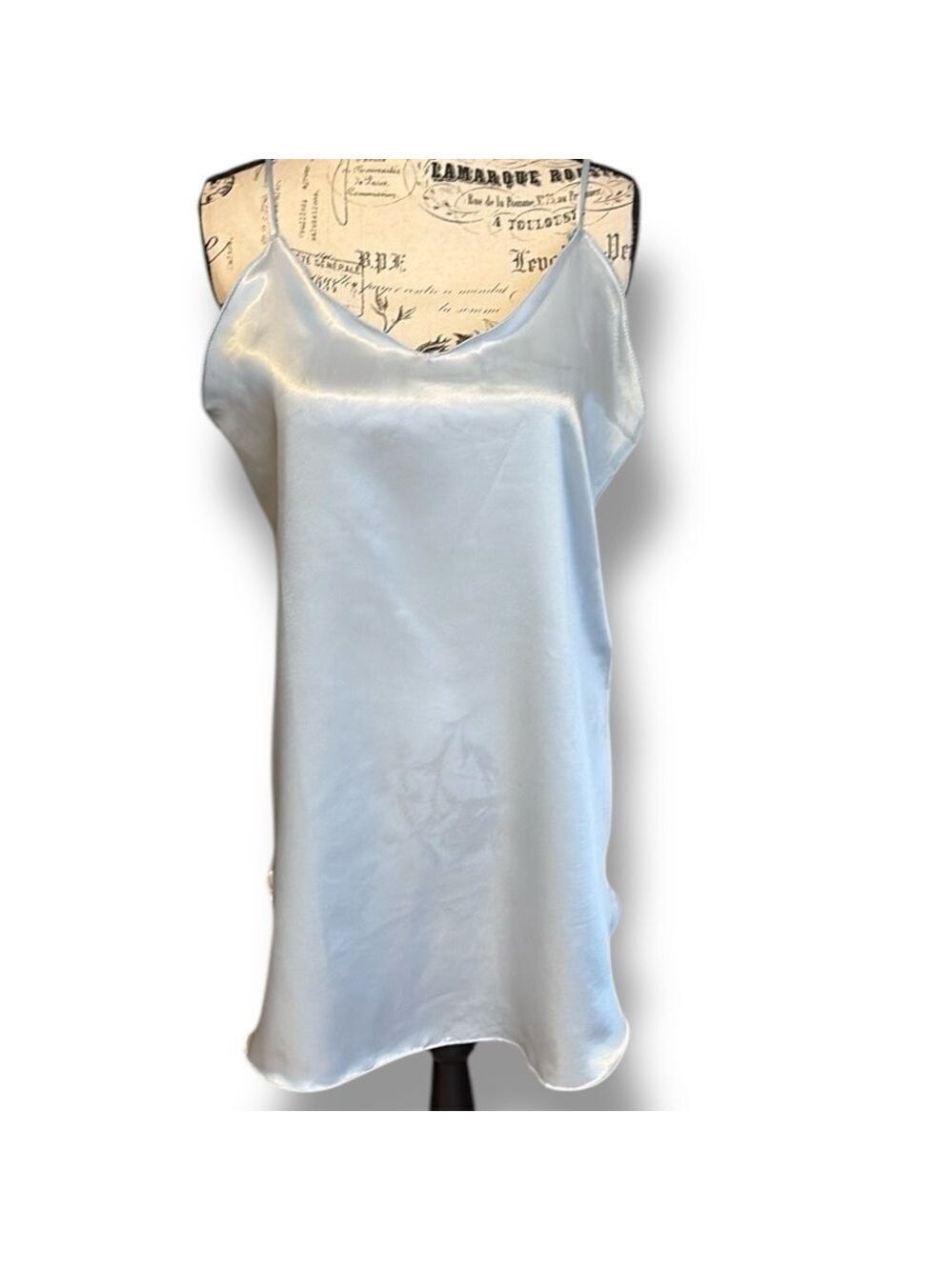 Vintage Silky Slip Chemise Spaghetti Straps Pale Blue Size M